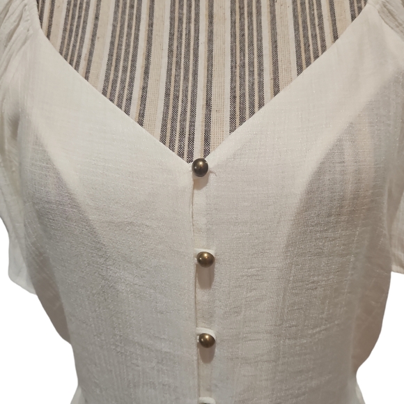 OLM Women Off/On Shoulder Button down Peplum Blouse Semi sheer Size L - Picture 4 of 13